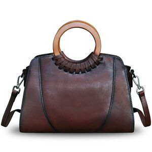 2287 Leather Top Handle Handbag Purse Satchel Retro Cowhide Handmade